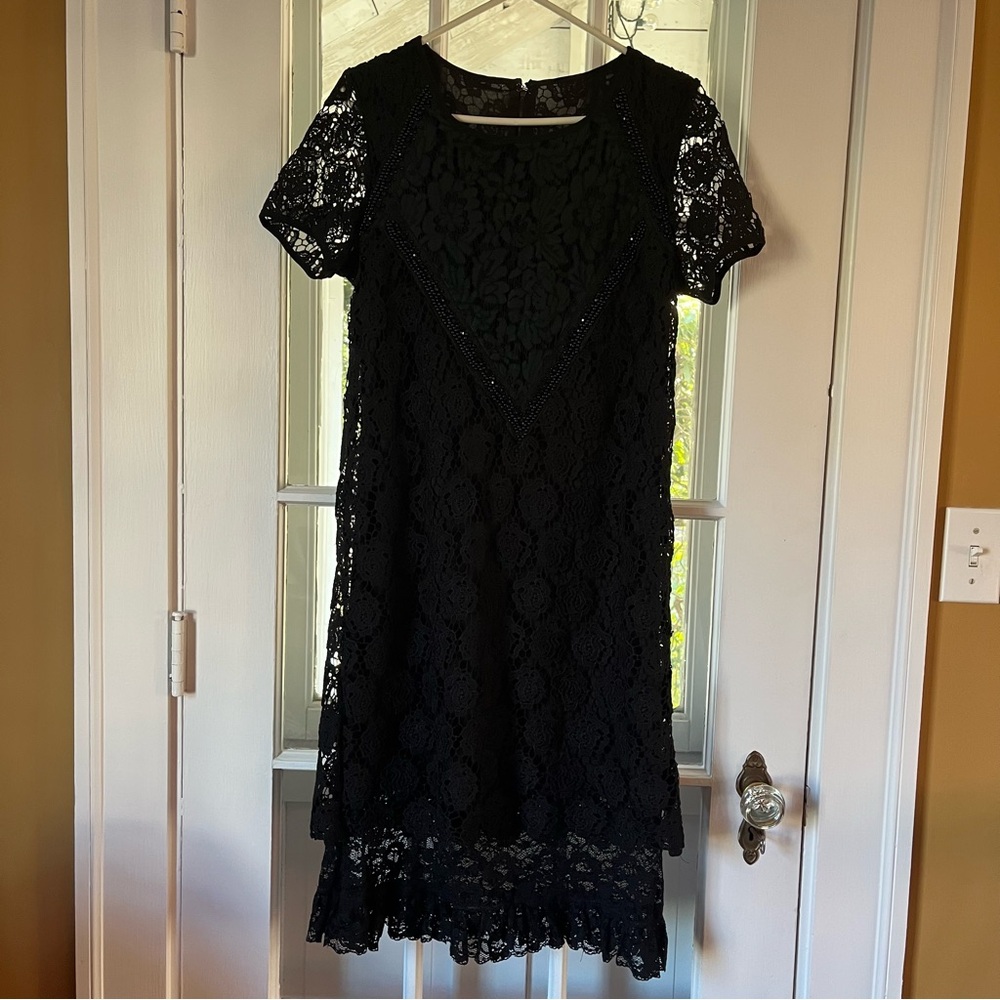 Black Crochet Lace Beaded 20s Style Dress